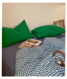 Retro Blue Cotton Quilt Cover Set Waed Plaid Bedding Four-Piece Set Pure Cotton eet Duvet Cover Bedding Accories