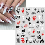 3D Luminous Nail Stickers Decals Black White Spider Web Skull Alien Planet Glow In The Dark Halloween Manicure Foils Tattoo Tips