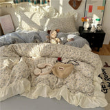 3/4Pcs Korean Princess Style Floral Ruffles Bedding Set Single Queen King Size Duvet Cover Set Bed Sheet Pillowcases