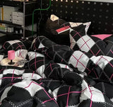 Fashion Style Pink Black Bedding Set Soft Flower Duvet Cover Pillowcase Bed Flat Sheet Set For Girl Double Queen King Bedclothes