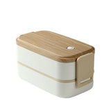 Portable Double Lunch Box, Wooden Lunch Box with Chopsticks and Spoon Food Storage Box Bento Box for Students and Workers