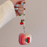 Cute Fresh 3D Cherry Soft TPU Earphone Case For Airpods 4 Pro 2 2nd Generation Air Pods 3 1 3rd Gen Cover With Pearl Bracelet