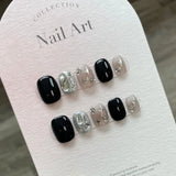 10Pcs Sweet Cool Handmade Press on Nails Full Cover Shiny Star Cute Graffiti Short French Ballet False Nails Wearable Manicure