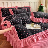 French Winter Thickened Milk Fleece 4pcs Bedding Sets Flower Warm Quilt Cover Bedspread for Women Bedroom