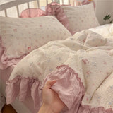 3/4Pcs Korean Princess Style Ruffles Bedding Set Single Queen King Size Duvet Cover Set Bed Sheet Pillowcases
