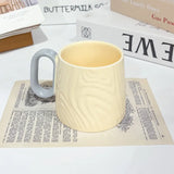 Nordic Style Solid Ceramic Cup Creative Wood Grain Handgrip Cups Household Cute Breakfast Milk Mug Fashion Office Coffee Mugs