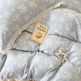 Princess Style Print Bedding Sets Ruffle Lace Bow Quilt Cover Romantic Bedclothes Home Decor Woman Girl Bedroom Duvet Cover 4pcs