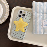 Magnetic Double-Layer Blue Coffee Polka Dot + Big Star Stand Suitable for Apple for Iphone16Promax Case/For Iphone15Promax Case/14Pro Case/13 Iphonecase/Fashion Women's Mobile Phone Case/Simple Mobile Phone Case