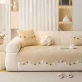 Irregular Solid Chenille Sofa Cushion with Fur Ball Non-Slip Couch Slipcover for Four Seasons Dustproof Anti-Dirt Sofa Towel