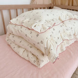 INS Princess Ruffle Edge Gauze 100% Cotton Pillow Case Breathable Duvet Cover Without Filler 3PCS Floral Home Bedding Set