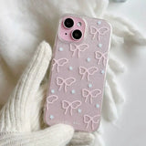 Cute Pink Bow Clear Phone Case For iPhone 15 14 13 12 Pro Max Star Bling Glitter Transparent Case Silicone Soft Cover Funda