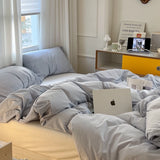 Light Blue White Milk Pure Cotton Waed Bedding Set Simple Nordic Sle Double Stitch  Color Mix Match Bed Canopy Sle