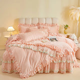 4Pcs Luxury Winter Thickened Soft Velvet Bedding Set Lace Ruffles Duvet Cover Set, Quilted Bedspread, Bed Skirt, Pillowcases