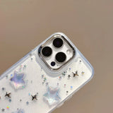Luxury 3D Glitter Star Clear Phone Case For iPhone 16 15 14 13 12 Pro Max Plus Star Glitter Transparent Case Bumper Cover