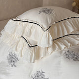 Embroidery Ruffles Princess Bedding Set Double Layer Crepe Yarn Pure Cotton Soft Duvet Cover Flat/Fitted Bed Sheet Pillowcases