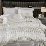 2/3pcs Satin Striped Duvet Cover Set Luxury Silky Like Smooth White Quilt Cover With Pillowcase Summer Bedding Drop Shipping
