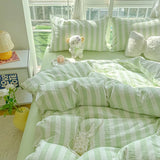 Japanese Ins Stripe Bedding Set Simple Two-Tone Contrast Sheet Kit with Quilt Cover Comfort Bed Decoration for Student Dorm