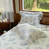 Vintage Lace Ruffles Rose Print Pure Cotton Bedding Set Duvet Cover Set 1.4M/1.5M/1.6M/1.8M/2M Bed Skirt Bedspread Pillowcases