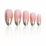 24Pcs Mid-length Almond Wearable Fake Nails Pink Cat's Eye French Press on False Nails 3D Gilded Flower Fake Nails Press on