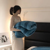 Autumn and Winter New Teddy Rabbit Plush Light Luxury Striped Blanket Cover Blanket