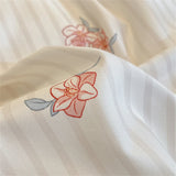 Floral Printed Duvet Cover with Pillowcase Bedding Set Washed Cotton Skin-friendly Four Pieces Set Duvet Cover Set with Sheet