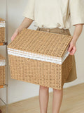 Rattan-Weave Home Storage Box Covered Living Room Miscellaneous Items Storage Basket Japanese Simple Style Paper Material