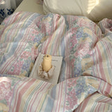 Floral Style Duvet Cover Pure Cotton Bed Cover Girls Soft Comforter Covers Set with Pillowcase King Size Quilt Cover Set
