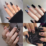 24P Fashion Fake Nails With Design Leopard Full Cover False Nails Tips Black Brown Stiletto Press On French Artificial Nail Glue