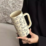 Ikeehome  ‌Simple Line Drawing Cat Pattern Coffee Mug - Large Capacity Ceramic Cup Gift for Couples Office Use Cartoon Breakfast