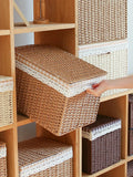Rattan-Weave Home Storage Box Covered Living Room Miscellaneous Items Storage Basket Japanese Simple Style Paper Material