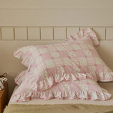 2pcs Flower Prints Ruffles 100% Cotton Pillowcases 48x74cm Sizes Cushion Cover for Bed Floral Style Adults Kids Pillowslip