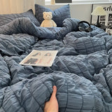 Bedding Set, Checkered Bubble Wash Cotton Quilt Set, Four Pieces, Ins Korean High Quality Bedding Sheet Set, Dormitory 3 Pcs
