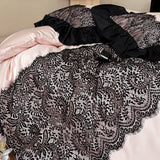 1000TC Egyptian Cotton Black Lace Patchwork Bedding Set Queen King Size Duvet Cover Set Flat/Fitted Bed Sheet Pillowcases 4Pcs