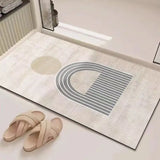 Abstract Geometric Line Art Bathroom Mat Soft Neutral Color Absorbent Non-Slip Quick Drying Home Entrance Floor Mat