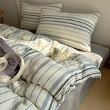 Nordic Bedding Set Pure Cotton Striped Duvet Cover Set Soft Flat Sheet Single Queen Size Double Bed Sheet Set For Bedroom Decor