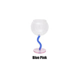 1Pc Bubble Glass Goblet, Contrasting Color Matchinging Design, Creative Curve Handle Goblet, Summer Light Luxury High-End Colorful Glass Cup, Suitable for Summer Outdoor Picnic Goblet, Restaurant Hotel Drinkware, Wedding Banq