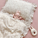 Korean Baby Girl Crib Bedding Set Bunny Rose Cherry Floral Cotton Muslin Cot Bedding Kit Duvet Cover Pillowcase No Filler