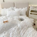 Three-Dimensional Pinch Pleated Crafts Double Duvet Cover Set 200x230 Solid Twist Flowers King Size Bedding Set Quilt Cover Set