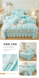 Korean Luxury Lace Ruffles Bedding Set Skin-Friendly Washed Cotton Princess Style Duvet Cover Bed Sheet Pillowcase Home Textiles