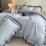 Elegance French Style Bedding Set Duvet Cover Set High Quality  New Lace Princess Embroidery Double Layer Edge King Queen