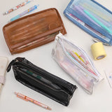 Simple Transparent Double Mesh Pencil Bag Student Gift Cute  School Supplies Pen Case