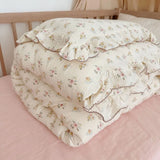 INS Princess Ruffle Edge Gauze 100% Cotton Pillow Case Breathable Duvet Cover Without Filler 3PCS Floral Home Bedding Set