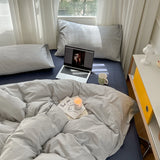 Light Blue White Milk Pure Cotton Waed Bedding Set Simple Nordic Sle Double Stitch  Color Mix Match Bed Canopy Sle