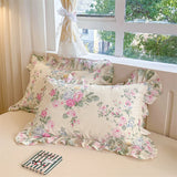 2pcs Flower Prints Ruffles 100% Cotton Pillowcases 48x74cm Sizes Cushion Cover for Bed Floral Style Adults Kids Pillowslip 베개커버