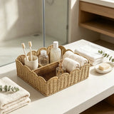 Rattan Effect Scalloped Edge Storage Basket Handles Plastic Woven Storage Basket Woven Handwoven Organizer Basket