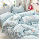Ins Princess Bedding Set 2025 Korean Style Lace Towel Embryos  Washing Cotton Four PIECE Set Duvet Cover With Pillowcase