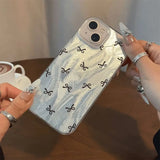 Luxury Laser Silver Bowknot Case For iPhone 15 14 13 16 12 Pro Max Shockproof IMD Cover Coque