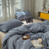 Light Blue White Milk Pure Cotton Waed Bedding Set Simple Nordic Sle Double Stitch  Color Mix Match Bed Canopy Sle