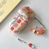 Korea Cute Cartoon Clear Grid Pattern Soft Protective Case For AirPods 4 Fruit Chain Pendant For AirPods Pro 2 3 Earphone Cover