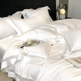 4Pcs Luxury 1000TC Egyptian Cotton White Hotel Style Bedding Set Hollow Wide Edge Duvet Cover Bed Sheet Fitted Sheet Pillowcases